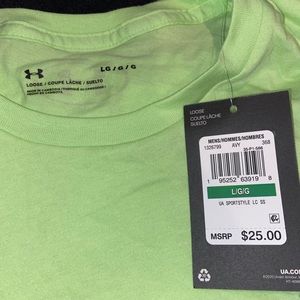 NWT - Mens Under Armor lime green t shirt - NWT